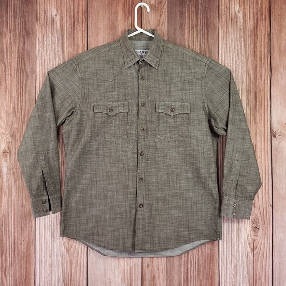 Schaefer Outfitter Mens Large Button Down LS Western Shirt Cowboy Khaki 7070 - Picture 1 of 12
